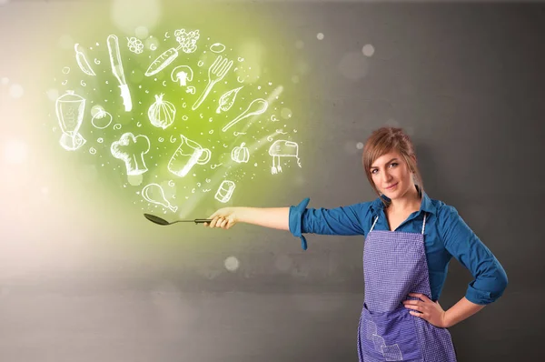 Cook with green doodle vegetables — Stock Photo, Image