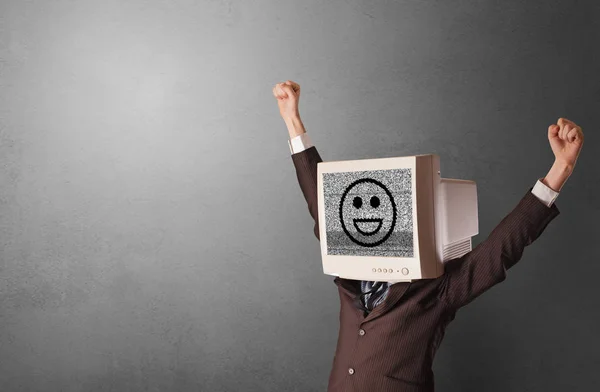 Young person with monitor on head — Stock Photo, Image