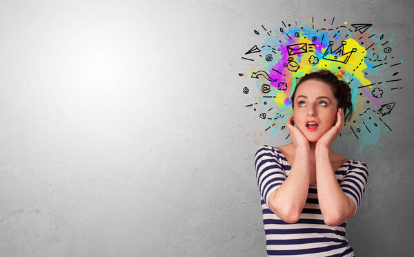 Деловой человек с нарисованными иконками
