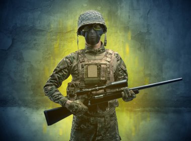 Tehlike asker ile yıkık duvar kağıdı