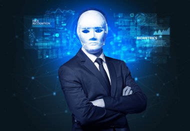 Genç adam yüz tanıma kavramı