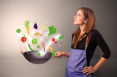 Renkli çizilmiş sebze ile pişirmek