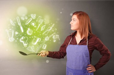 Yeşil doodle sebze ile pişirmek