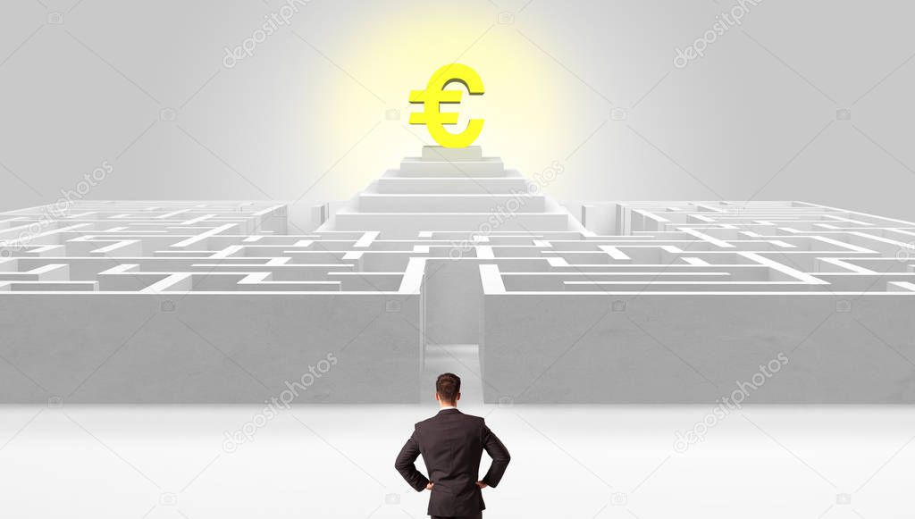 Man standing outside of a maze with profit concept on the middle