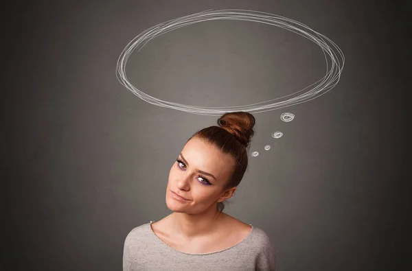 Girl thinking with speech bubble concept — Stock Photo, Image