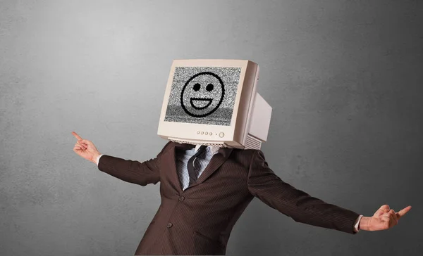 Young person with monitor on head — Stock Photo, Image