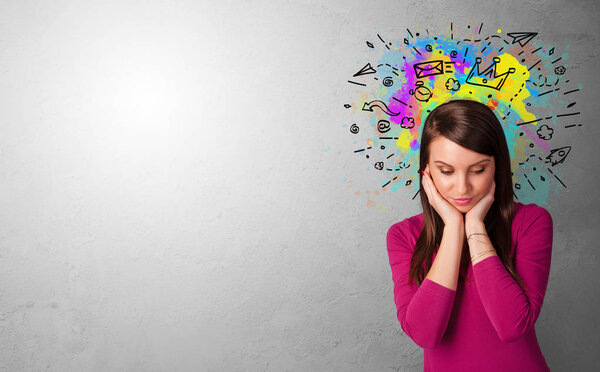 Деловой человек с нарисованными иконками
