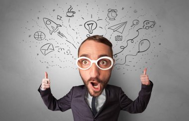 Simgeler ve semboller ile küçük vücut üzerinde büyük kafa