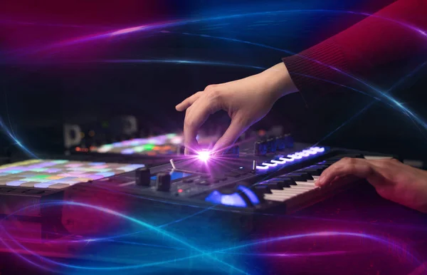 Mixing music on midi controller with wave vibe concept — Stock Photo, Image
