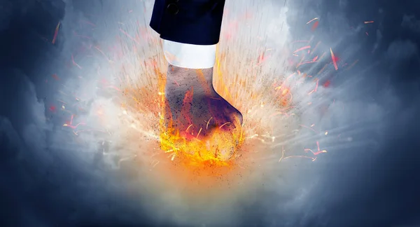 Hand hits intense and makes fire — Stock Photo, Image