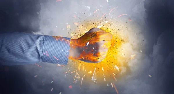 Hand hits intense and the space explodes — Stock Photo, Image