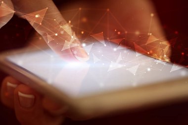 İnsan ağı konsepti ile telefon dokunmak parmak