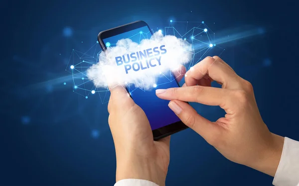 Hand using smartphone with cloud business concept — Stock Photo, Image