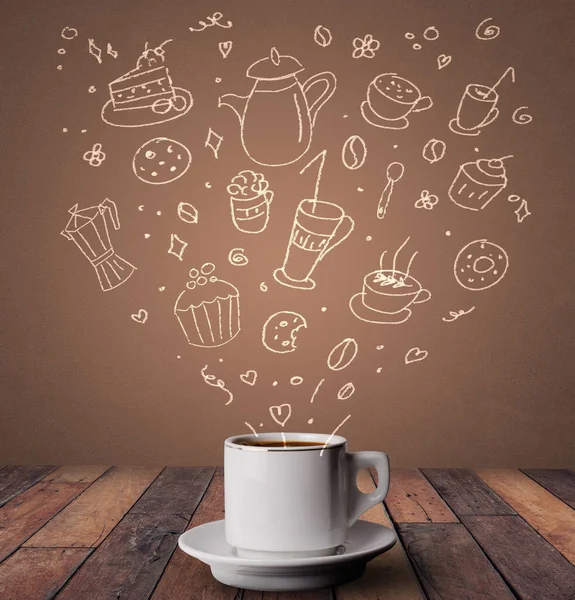 Steaming hot drink with doodles — Stock Photo, Image