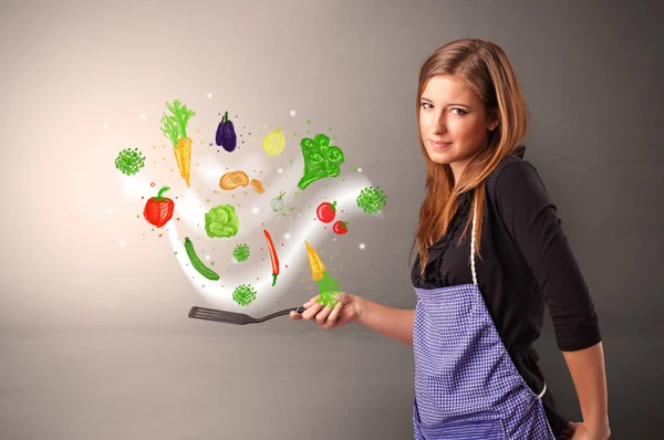 Cuire avec des légumes dessinés colorés — Photo