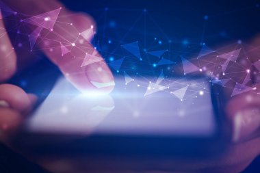 İnsan ağı konsepti ile telefon dokunmak parmak