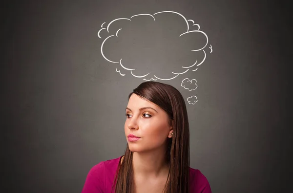 Girl thinking with speech bubble concept — Stock Photo, Image