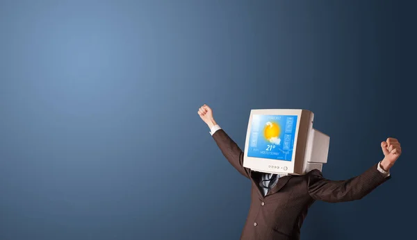 Young person with monitor on head — Stock Photo, Image