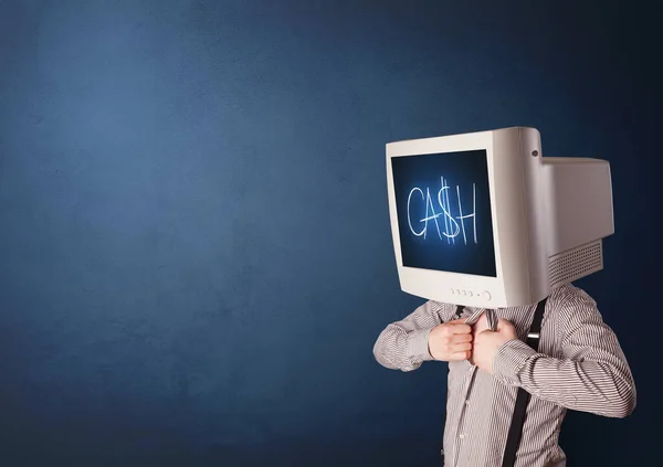 Jovem com monitor na cabeça — Fotografia de Stock