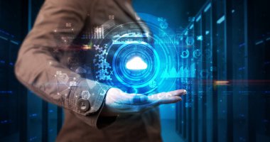 Kadın holding konsantrik hologram projeksiyon