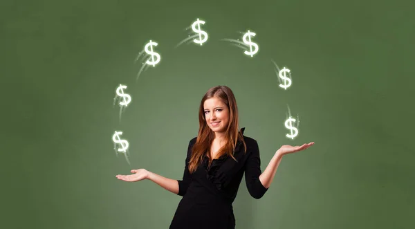 Person juggle with dollar symbol — Stock Photo, Image