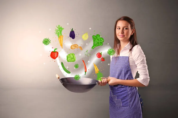 Renkli çizilmiş sebze ile pişirmek — Stok fotoğraf