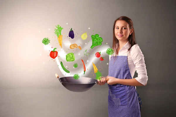 Cocine con verduras coloridas dibujadas —  Fotos de Stock