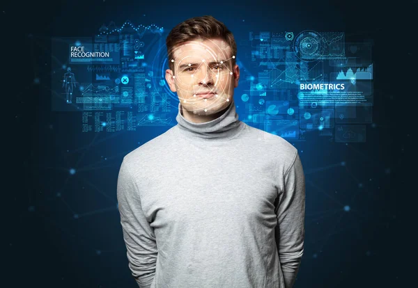 Young man face recognition concept — Stock Photo, Image