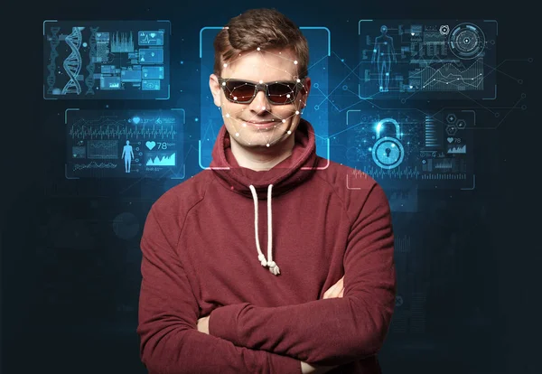Young man face recognition — Stock Photo, Image