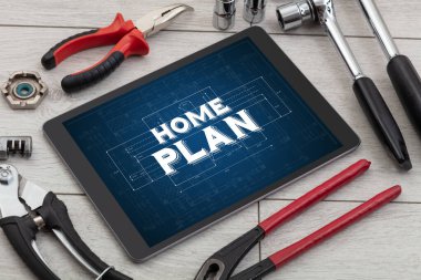 Tablet ve mimar araçları çevresinde