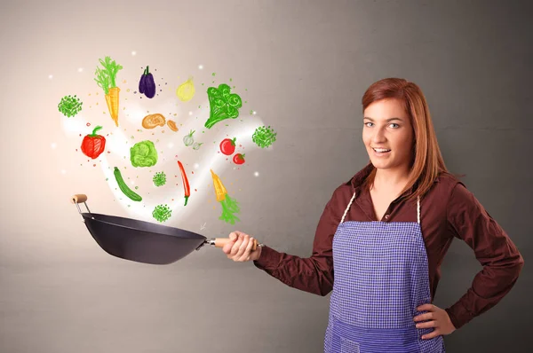 Koken met kleurrijke getekende groenten — Stockfoto