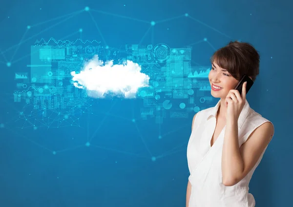 Person presenting cloud technology concept