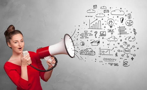 Person speaking in loudspeaker with office concept — Stock Photo, Image