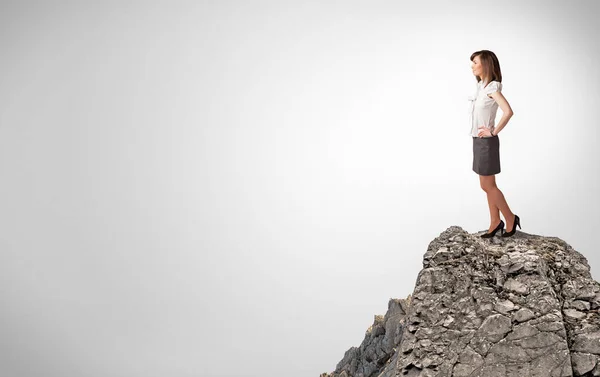 Pessoa de negócios no topo da rocha com espaço de cópia — Fotografia de Stock