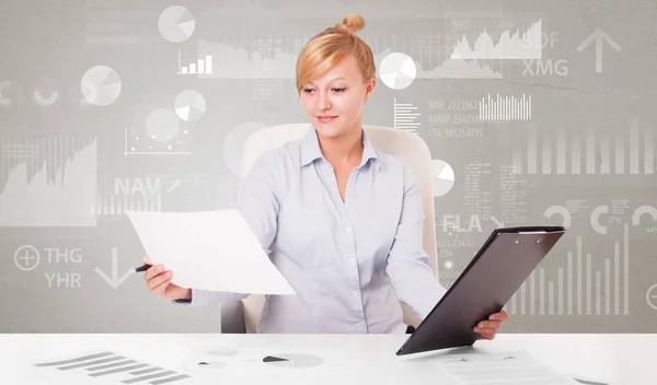 Business person sitting at desk with report analyze concept — Stock Photo, Image