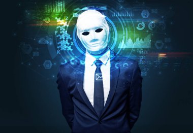 Koyu arka plan, yüz tanıma kavramı üzerinde genç adam