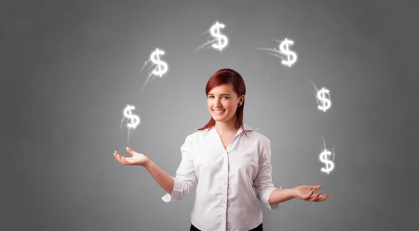 Person juggle with dollar symbol — Stock Photo, Image