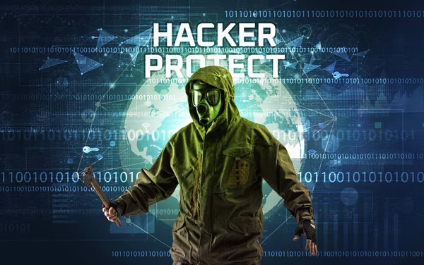 Hacker sem rosto no trabalho, conceito de segurança — Fotografia de Stock