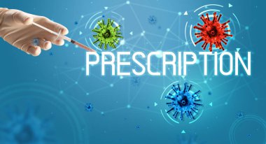 Şırınga, elinde tıbbi enjeksiyon, koronavirüs aşısı konsepti.