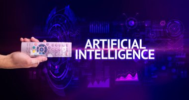 El ele tutuşan kablosuz çevre, modern teknoloji kavramı