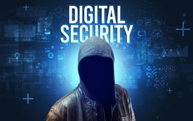 Çevrimiçi güvenlik kavramına sahip yüzsüz adam