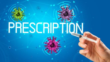 Şırınga, elinde tıbbi enjeksiyon, koronavirüs aşısı konsepti.