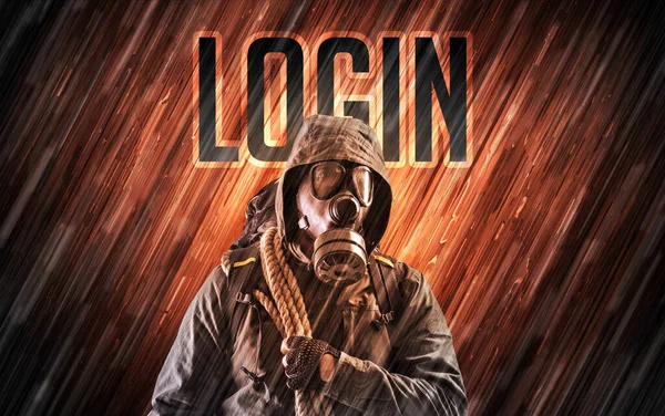 Geheimnisvoller Mann mit LOGIN-Aufschrift, Online-Sicherheitskonzept — Stockbild Geheimnisvoller Mann mit Sicherheitskonzept — Stockfoto