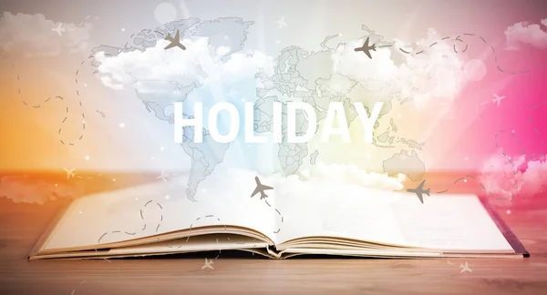 Otwarta książka, koncepcja wakacji — Zdjęcie stockowe