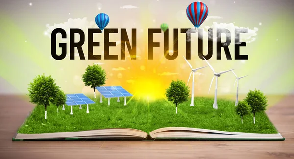 Open book, renewable energy concept — Stock Photo, Image