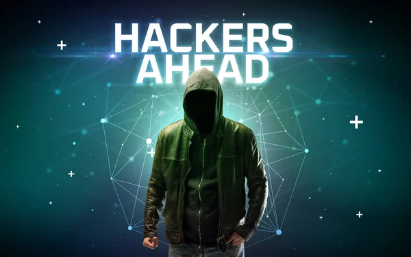 Mystérieux hacker, concept d'attaque en ligne — Photo