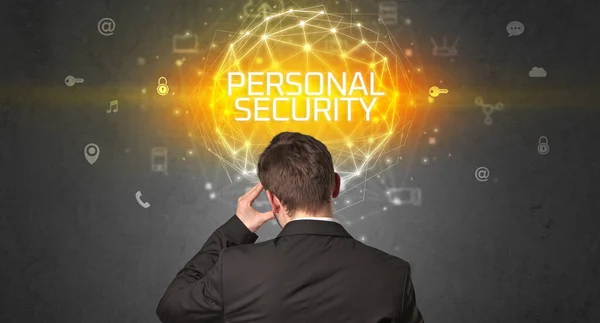 Rear view of a businessman, online security concept — Stock Photo, Image