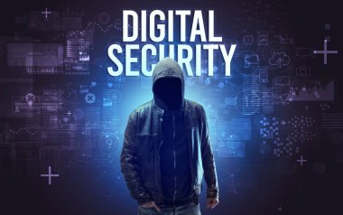 Çevrimiçi güvenlik kavramına sahip yüzsüz adam