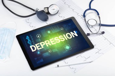 Tablet bilgisayar ve tıbbi malzemeler.