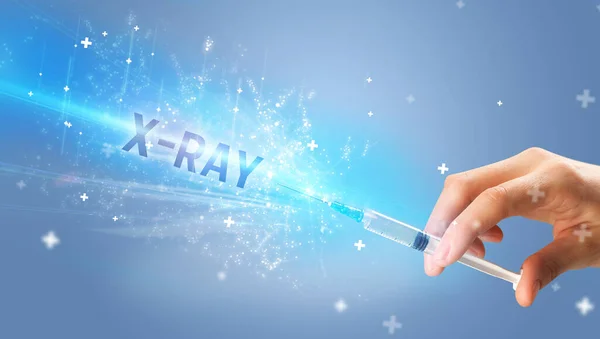 Syringe, medical injection in hand — Stock Photo, Image